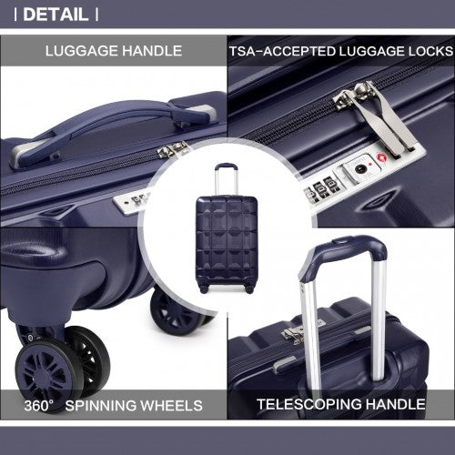 K2292L - Kono 20 Inch Lightweight Hard Shell ABS Luggage Cabin Suitcase With TSA Lock - Navy | Neil's Luggage Store