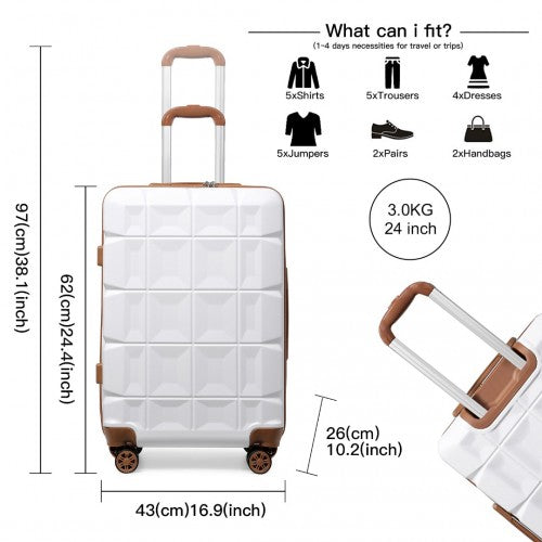 K2292L - Kono 24 Inch Lightweight Hard Shell ABS Suitcase With TSA Lock - White | Neil's Luggage Store
