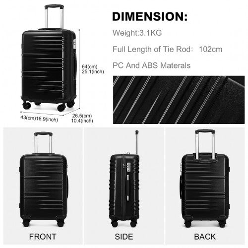 K2391L - British Traveller 24 Inch Durable Polycarbonate and ABS Hard Shell Suitcase With TSA Lock - Black | Neil's Luggage Store