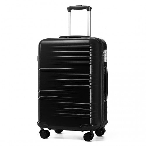 K2391L - British Traveller 24 Inch Durable Polycarbonate and ABS Hard Shell Suitcase With TSA Lock - Black | Neil's Luggage Store