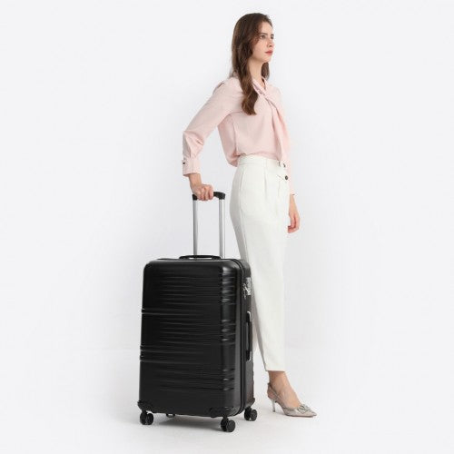 K2391L - British Traveller 24 Inch Durable Polycarbonate and ABS Hard Shell Suitcase With TSA Lock - Black | Neil's Luggage Store