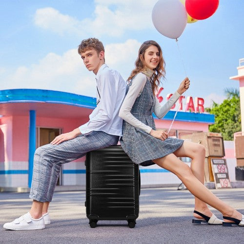 K2391L - British Traveller 24 Inch Durable Polycarbonate and ABS Hard Shell Suitcase With TSA Lock - Black | Neil's Luggage Store