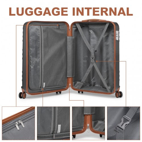 K2391L - British Traveller 20 Inch Durable Polycarbonate and ABS Hard Shell Suitcase With TSA Lock - Grey And Brown | Neil's Luggage Store