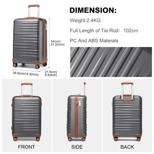 K2391L - British Traveller 20 Inch Durable Polycarbonate and ABS Hard Shell Suitcase With TSA Lock - Grey And Brown | Neil's Luggage Store