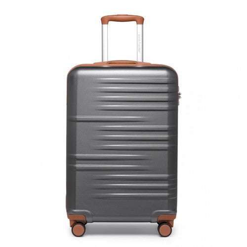 K2391L - British Traveller 20 Inch Durable Polycarbonate and ABS Hard Shell Suitcase With TSA Lock - Grey And Brown | Neil's Luggage Store