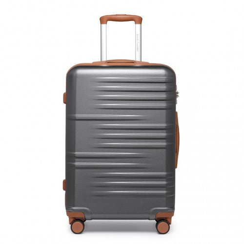 K2391L - British Traveller 24 Inch Durable Polycarbonate and ABS Hard Shell Suitcase With TSA Lock - Grey And Brown | Neil's Luggage Store
