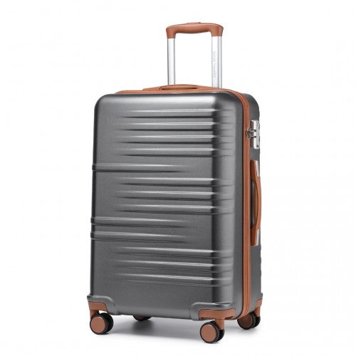 K2391L - British Traveller 24 Inch Durable Polycarbonate and ABS Hard Shell Suitcase With TSA Lock - Grey And Brown | Neil's Luggage Store