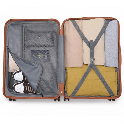 K2391L - British Traveller 24 Inch Durable Polycarbonate and ABS Hard Shell Suitcase With TSA Lock - Grey And Brown | Neil's Luggage Store