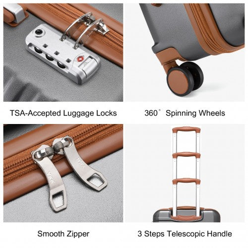 K2391L - British Traveller 24 Inch Durable Polycarbonate and ABS Hard Shell Suitcase With TSA Lock - Grey And Brown | Neil's Luggage Store