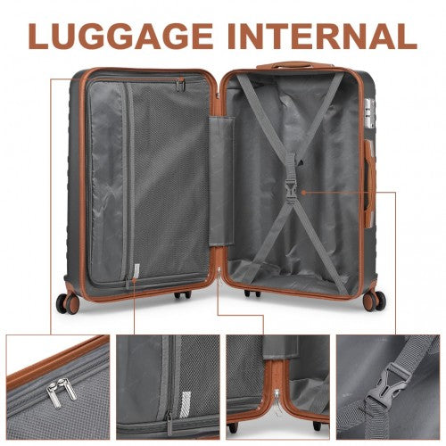 K2391L - British Traveller 24 Inch Durable Polycarbonate and ABS Hard Shell Suitcase With TSA Lock - Grey And Brown | Neil's Luggage Store