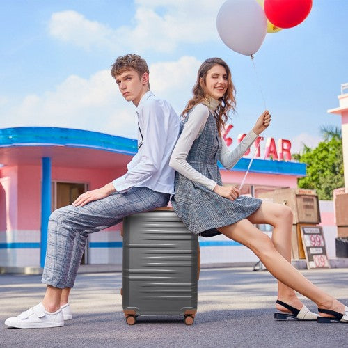 K2391L - British Traveller 24 Inch Durable Polycarbonate and ABS Hard Shell Suitcase With TSA Lock - Grey And Brown | Neil's Luggage Store