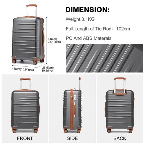 K2391L - British Traveller 24 Inch Durable Polycarbonate and ABS Hard Shell Suitcase With TSA Lock - Grey And Brown | Neil's Luggage Store