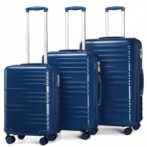 K2391L - British Traveller 3 Pcs Set Durable Polycarbonate and ABS Hard Shell Suitcase With TSA Lock - Navy | Neil's Luggage Store