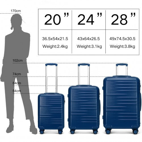 K2391L - British Traveller 3 Pcs Set Durable Polycarbonate and ABS Hard Shell Suitcase With TSA Lock - Navy | Neil's Luggage Store
