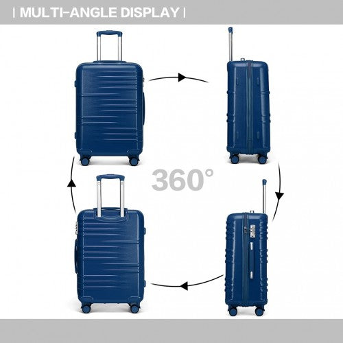 K2391L - British Traveller 3 Pcs Set Durable Polycarbonate and ABS Hard Shell Suitcase With TSA Lock - Navy | Neil's Luggage Store