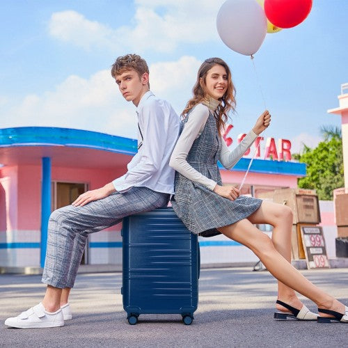 K2391L - British Traveller 24 Inch Durable Polycarbonate and ABS Hard Shell Suitcase With TSA Lock - Navy | Neil's Luggage Store