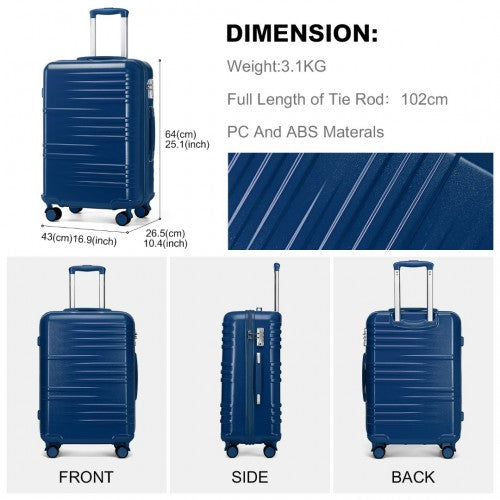 K2391L - British Traveller 24 Inch Durable Polycarbonate and ABS Hard Shell Suitcase With TSA Lock - Navy | Neil's Luggage Store