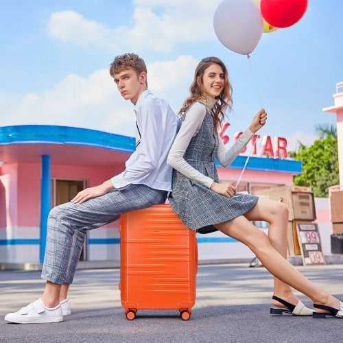 K2391L - British Traveller 28 Inch Durable Polycarbonate and ABS Hard Shell Suitcase With TSA Lock - Orange | Neil's Luggage Store