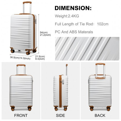 K2391L - British Traveller 20 Inch Durable Polycarbonate and ABS Hard Shell Suitcase With TSA Lock - White | Neil's Luggage Store