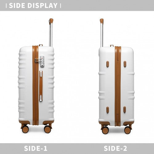 K2391L - British Traveller 24 Inch Durable Polycarbonate and ABS Hard Shell Suitcase With TSA Lock - White | Neil's Luggage Store