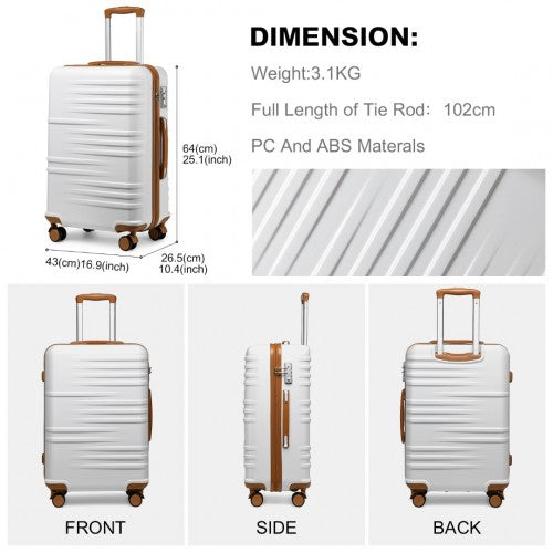K2391L - British Traveller 24 Inch Durable Polycarbonate and ABS Hard Shell Suitcase With TSA Lock - White | Neil's Luggage Store