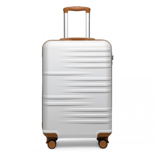 K2391L - British Traveller 20 Inch Durable Polycarbonate and ABS Hard Shell Suitcase With TSA Lock - White | Neil's Luggage Store