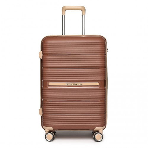 K2392L - British Traveller 28 Inch Multi-Texture Polypropylene Hard Shell Suitcase With TSA Lock - Brown And Apricot