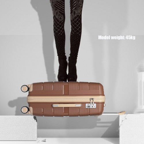 K2392L - British Traveller 28 Inch Multi-Texture Polypropylene Hard Shell Suitcase With TSA Lock - Brown And Apricot