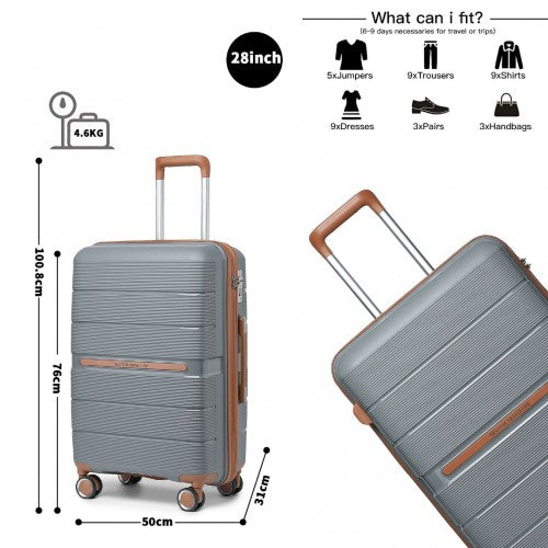 K2392L - British Traveller 28 Inch Multi-Texture Polypropylene Hard Shell Suitcase With TSA Lock - Grey And Brown | Neil's Luggage Store