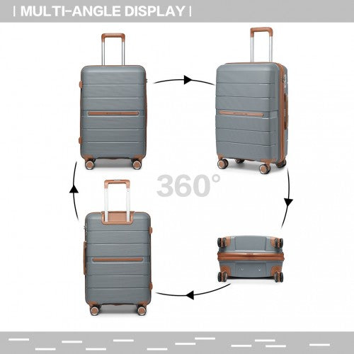 K2392L - British Traveller 28 Inch Multi-Texture Polypropylene Hard Shell Suitcase With TSA Lock - Grey And Brown | Neil's Luggage Store