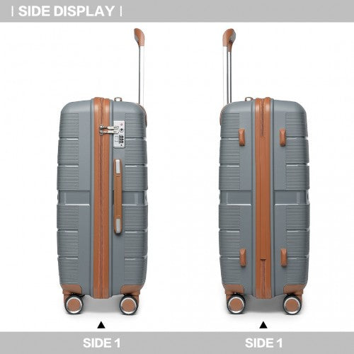 K2392L - British Traveller 28 Inch Multi-Texture Polypropylene Hard Shell Suitcase With TSA Lock - Grey And Brown | Neil's Luggage Store
