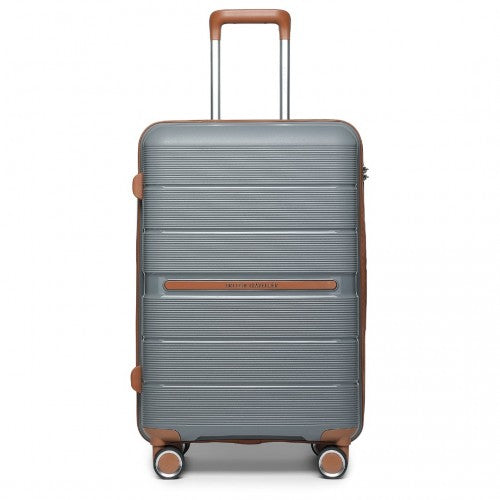 K2392L - British Traveller 28 Inch Multi-Texture Polypropylene Hard Shell Suitcase With TSA Lock - Grey And Brown | Neil's Luggage Store