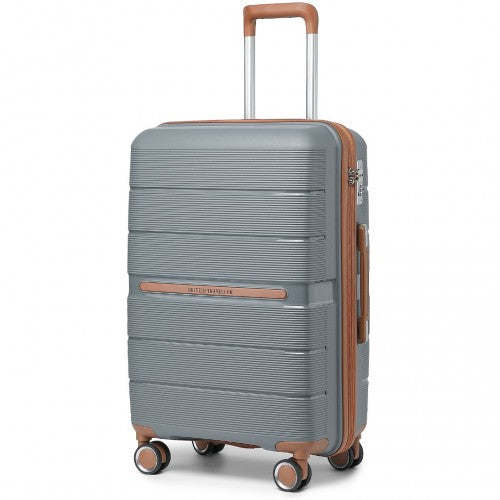K2392L - British Traveller 28 Inch Multi-Texture Polypropylene Hard Shell Suitcase With TSA Lock - Grey And Brown | Neil's Luggage Store