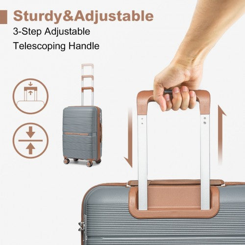 K2392L - British Traveller 28 Inch Multi-Texture Polypropylene Hard Shell Suitcase With TSA Lock - Grey And Brown | Neil's Luggage Store