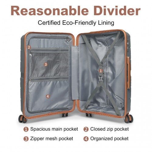 K2392L - British Traveller 28 Inch Multi-Texture Polypropylene Hard Shell Suitcase With TSA Lock - Grey And Brown | Neil's Luggage Store