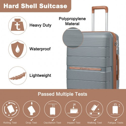 K2392L - British Traveller 28 Inch Multi-Texture Polypropylene Hard Shell Suitcase With TSA Lock - Grey And Brown | Neil's Luggage Store