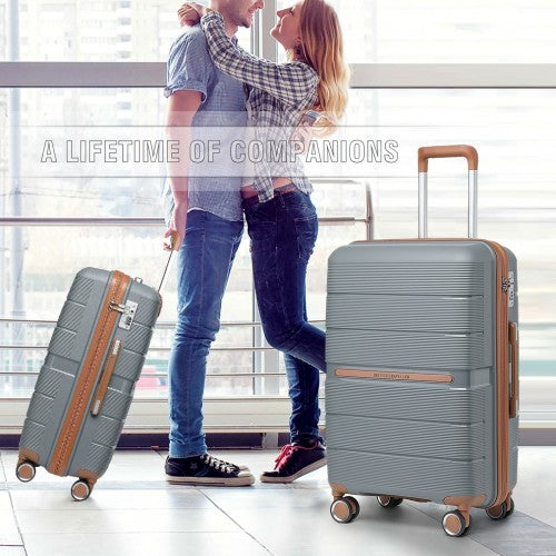 K2392L - British Traveller 28 Inch Multi-Texture Polypropylene Hard Shell Suitcase With TSA Lock - Grey And Brown | Neil's Luggage Store