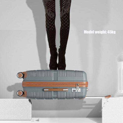 K2392L - British Traveller 28 Inch Multi-Texture Polypropylene Hard Shell Suitcase With TSA Lock - Grey And Brown | Neil's Luggage Store