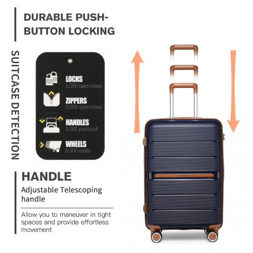 K2392L - British Traveller 3 Pcs Multi-Texture Polypropylene Hard Shell Suitcase With TSA Lock - Navy | Neil's Luggage Store