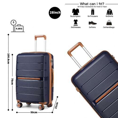 K2392L - British Traveller 28 Inch Multi-Texture Polypropylene Hard Shell Suitcase With TSA Lock - Navy