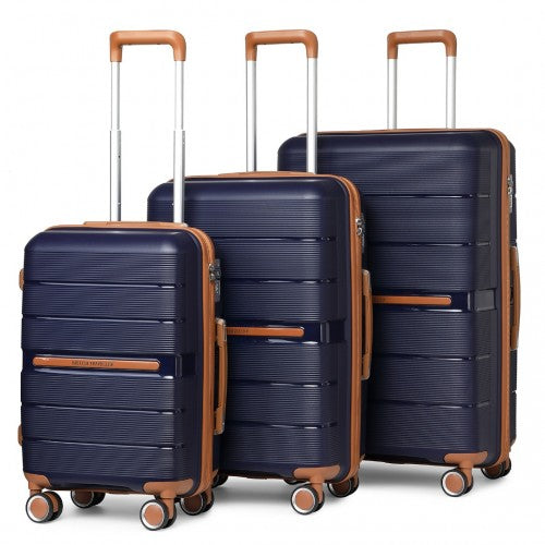 K2392L - British Traveller 3 Pcs Multi-Texture Polypropylene Hard Shell Suitcase With TSA Lock - Navy | Neil's Luggage Store