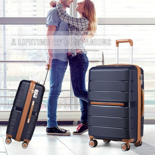 K2392L - British Traveller 3 Pcs Multi-Texture Polypropylene Hard Shell Suitcase With TSA Lock - Navy | Neil's Luggage Store