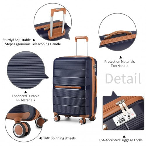 K2392L - British Traveller 3 Pcs Multi-Texture Polypropylene Hard Shell Suitcase With TSA Lock - Navy | Neil's Luggage Store