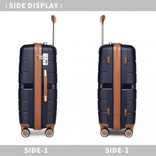 K2392L - British Traveller 3 Pcs Multi-Texture Polypropylene Hard Shell Suitcase With TSA Lock - Navy | Neil's Luggage Store