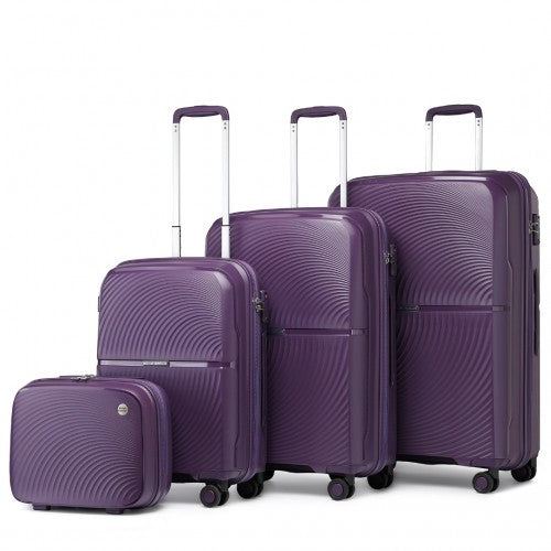 K2393L - British Traveller 4 Pcs Set Spinner Hard Shell PP Suitcase With TSA Lock And Vanity Case - Purple | Neil's Luggage Store