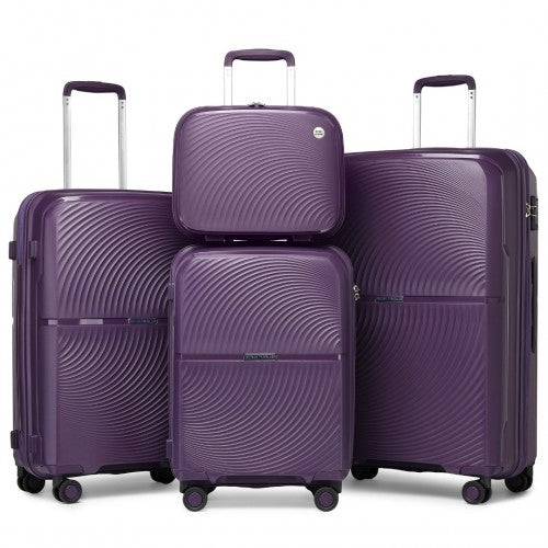 K2393L - British Traveller 4 Pcs Set Spinner Hard Shell PP Suitcase With TSA Lock And Vanity Case - Purple | Neil's Luggage Store