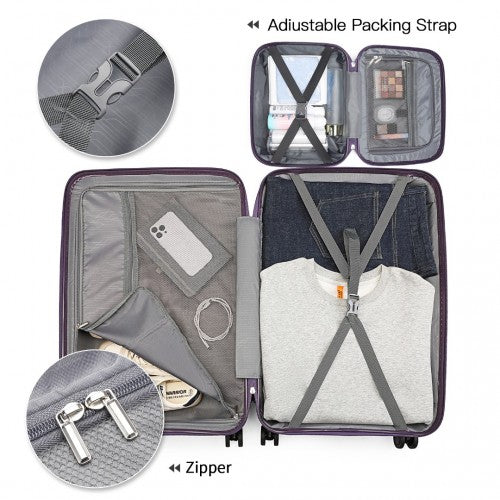 K2393L - British Traveller 4 Pcs Set Spinner Hard Shell PP Suitcase With TSA Lock And Vanity Case - Purple | Neil's Luggage Store