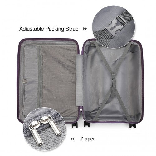 K2393L - British Traveller 4 Pcs Set Spinner Hard Shell PP Suitcase With TSA Lock And Vanity Case - Purple | Neil's Luggage Store
