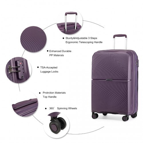 K2393L - British Traveller 4 Pcs Set Spinner Hard Shell PP Suitcase With TSA Lock And Vanity Case - Purple | Neil's Luggage Store