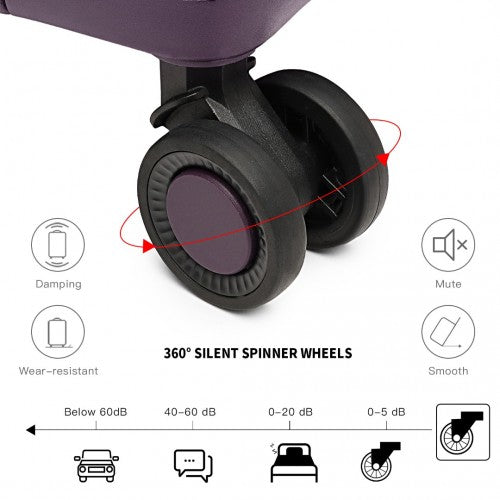 K2393L - British Traveller 4 Pcs Set Spinner Hard Shell PP Suitcase With TSA Lock And Vanity Case - Purple | Neil's Luggage Store